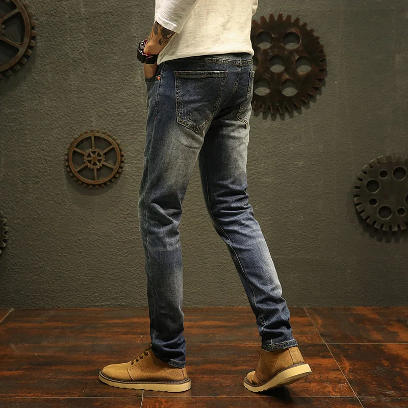 Мужские высокие стрейч модные джинсы Прямые Slim Fit Повседневное Бизнес джинсовые
