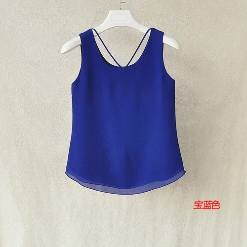Royal blue Fashion Brand Women Tanks Top Summer Sexy Shirt Camis Plus Size Sleeveless Blouse Double Layer Chiffon Blouses - Цвет: Royal blue