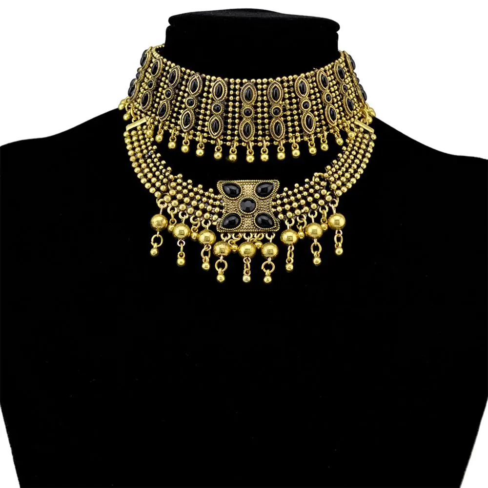 6575G Gypsy Boho Племенной кисточкой Воротник Биб массивное ожерелье-Чокер ожерелья массивные серьги наборы для Для женщин Индия афганских Турции ювелирные изделия из египта - Окраска металла: 6575G