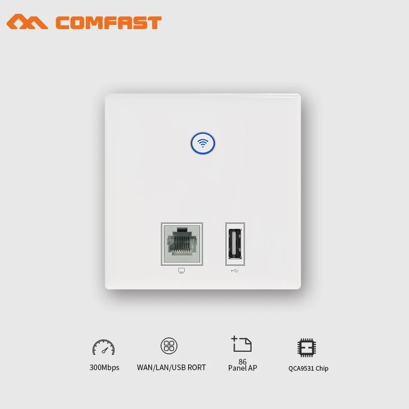 COMFAST настенный встроенный ap 300 Мбит/с точка доступа wifi 48 в poe источник питания для отеля AP 2* RJ45 порт+ usb порт зарядного устройства wifi маршрутизатор