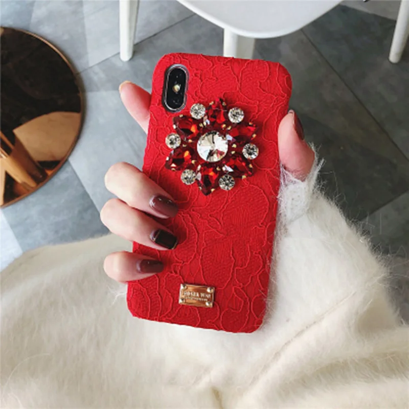 Aoweziic американская роскошная кружевная дрель для iPhone X XS MAX XR мобильный телефон оболочка 6S 8 7plus индивидуальная твердая оболочка кружевные Стразы - Цвет: Red