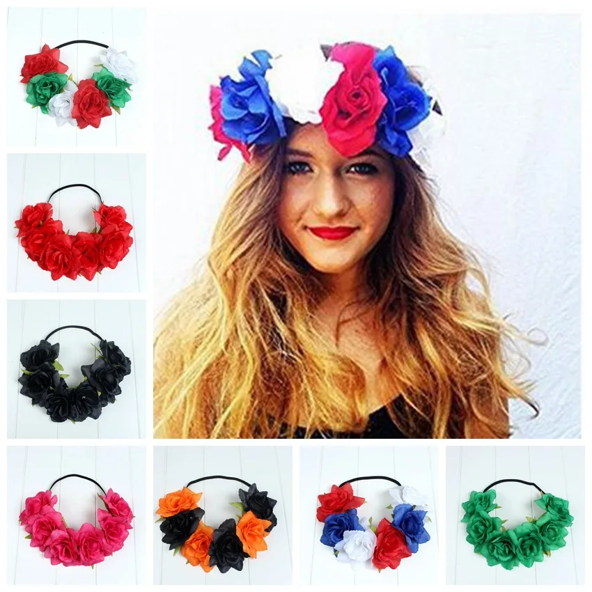 

Christmas Halloween New Styles Floral Bridal Wreath Garland Fashion Fabric Artificial Wholesale Flower Headband For Women