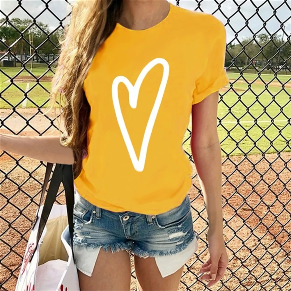 Женская футболка с коротким рукавом и круглым вырезом Повседневная Свободная