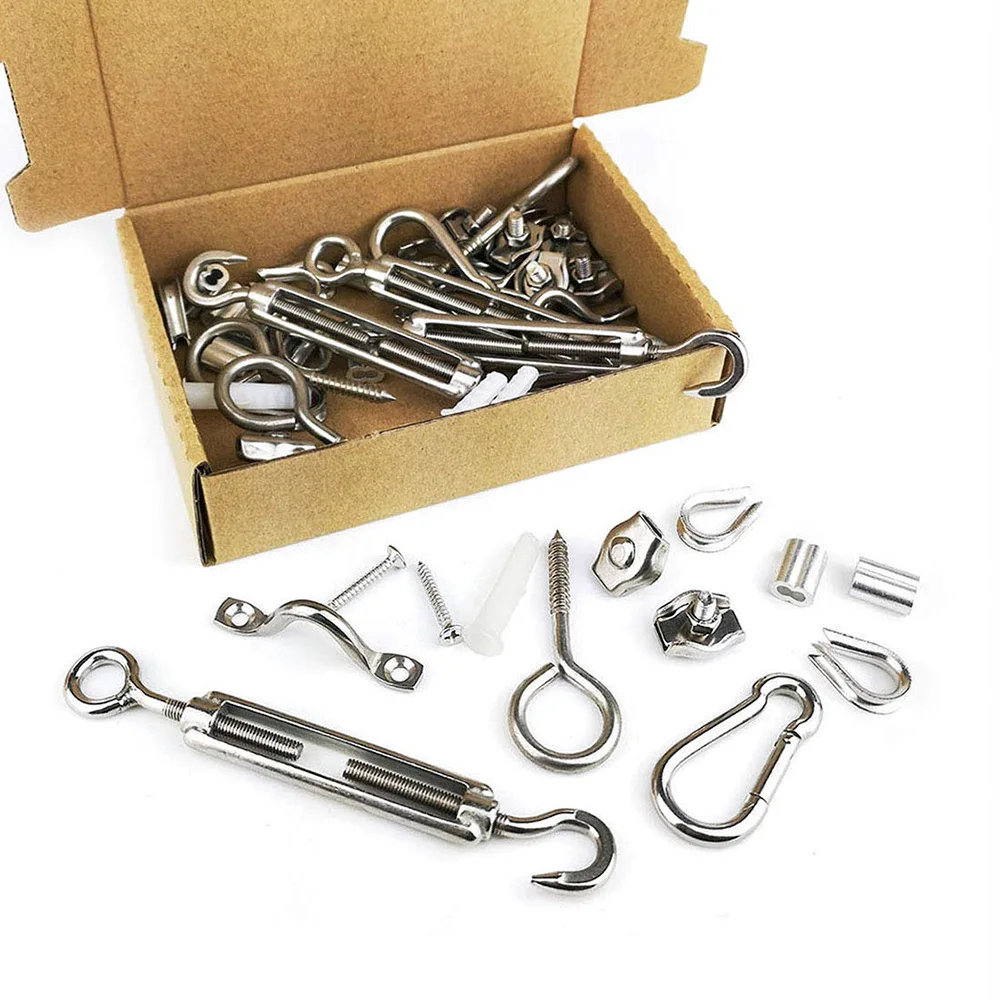 

304 & 316 Stainless Steel & Aluminum Heavy Duty Hardware Kit Cable Railing Kit with Thimbles Screws Eye Straps Carabiner