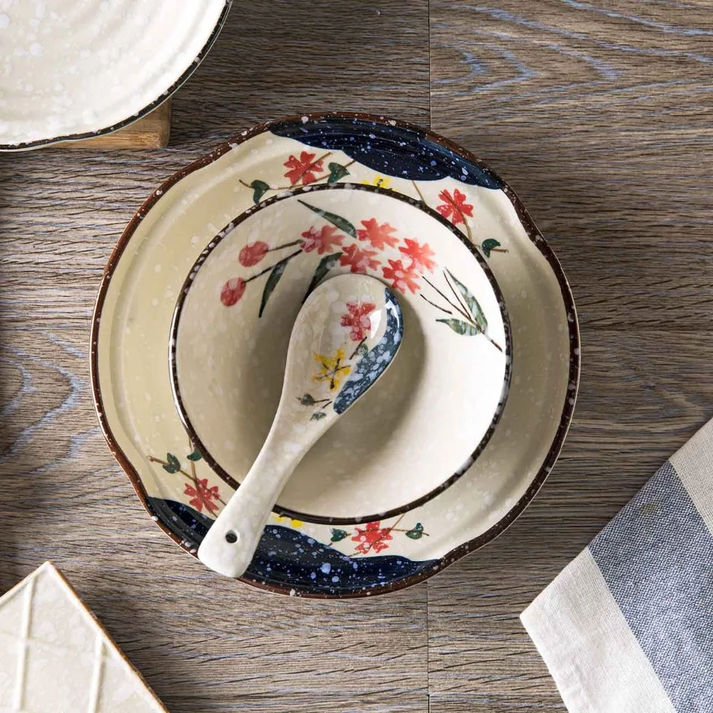 Японская Снежинка глазурь керамическая тарелка бытовая ручная роспись поднос