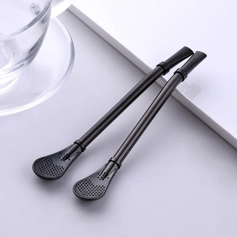 black-2pcs 2 предмета трубочка фильтра для ложка экологичный Нержавеющая сталь питьевые соломки, Чай сито шейкер Кофе бар отфильтрованные ложки - Цвет: black-2pcs