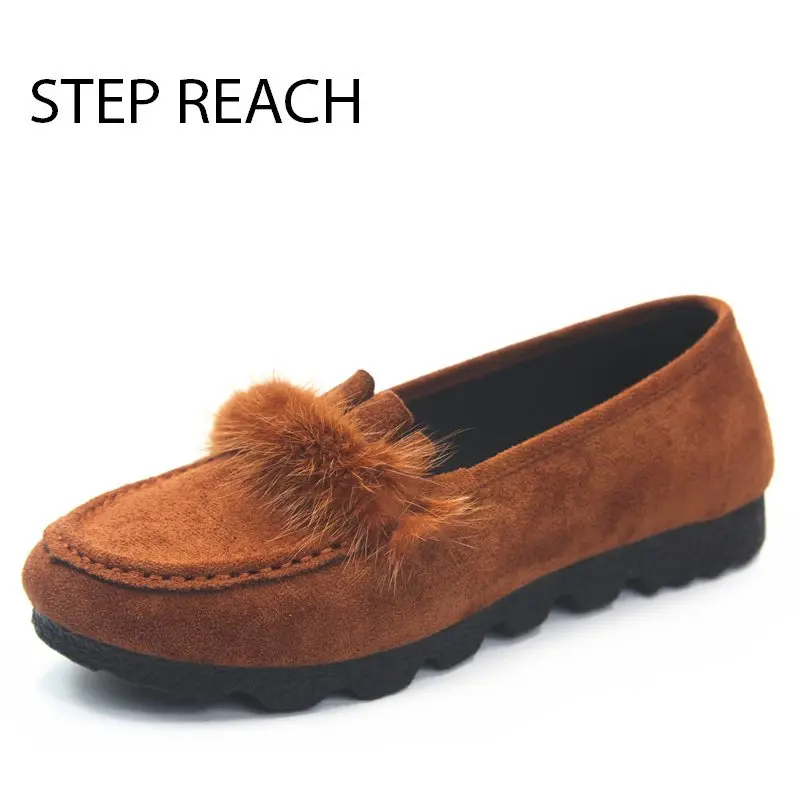 

STEPREACH Brand shoes woman Flats women zapatos mujer chaussures femme sapato feminino ladies loafers Faux Fur solid slip-on