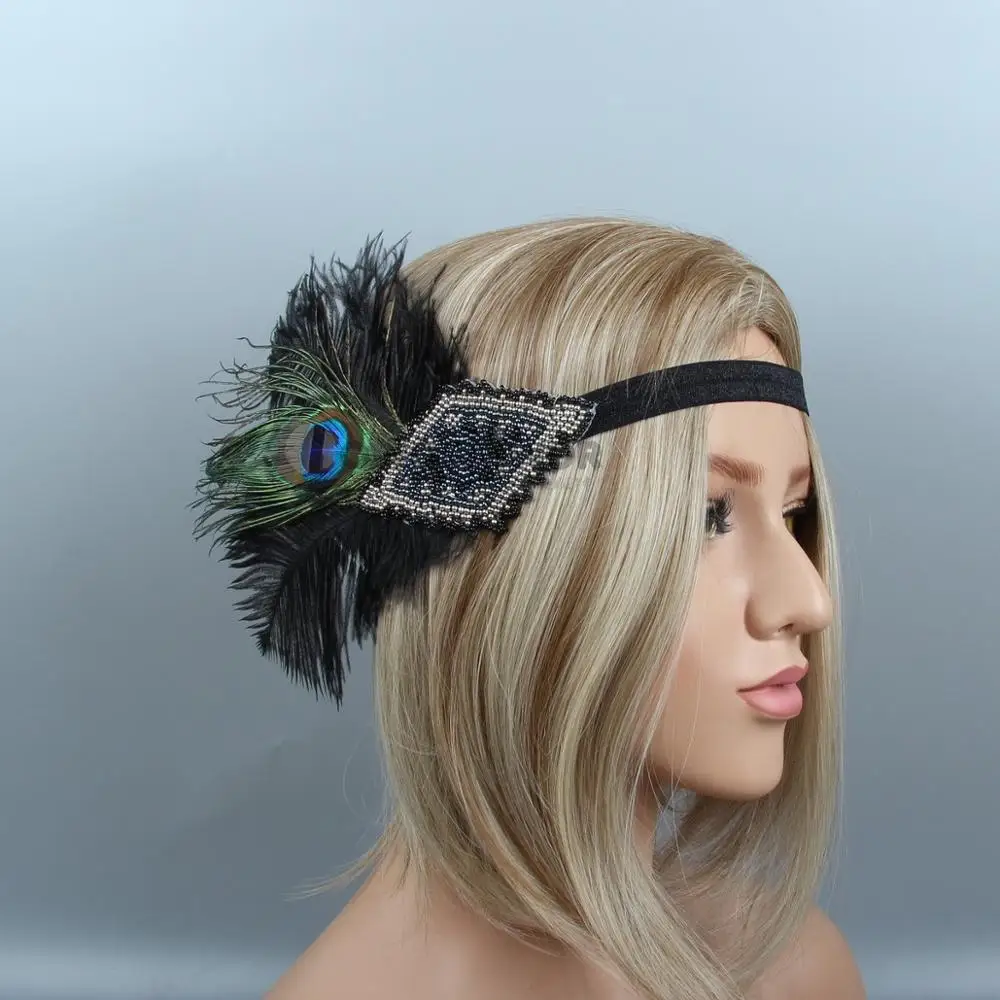 

Women's Feather Headpiece Wedding Headbands for Bride Peacock Eye Gatsby Flapper Hairband Elegant Female Priceless Headbands