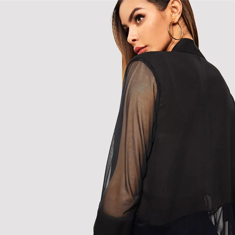 SHEIN Однотонная Накидка Летнее Пальто Кимоно С Прозрачными Вставками Длинное Кимоно С Длинным Рукавом