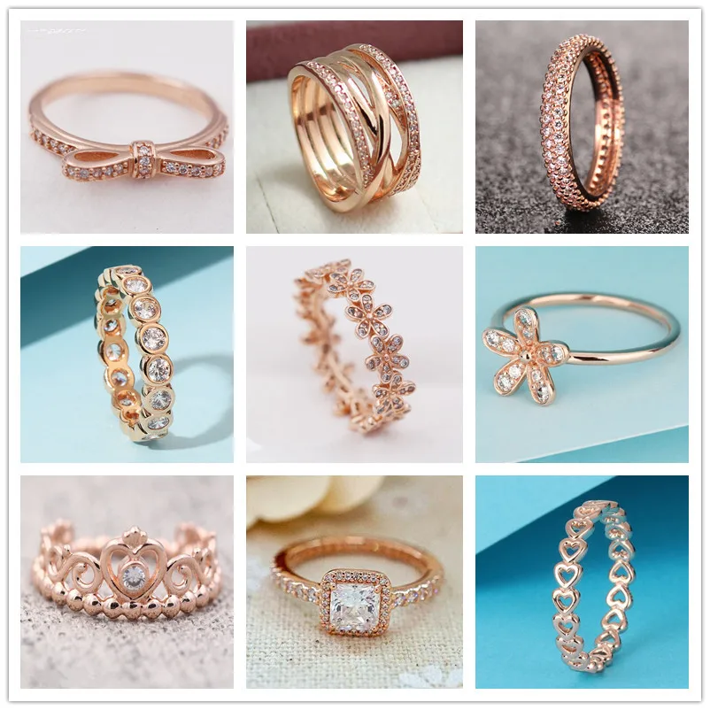 New spring collection rings for women 925 Sterling Silver Jewelry flowers and bow with rose gold anillos wedding | Украшения и
