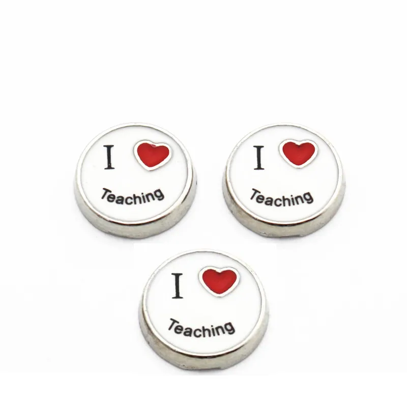 Металлические эмалированные Плавающие Подвески 10 шт./лот I Love Teaching стеклянные