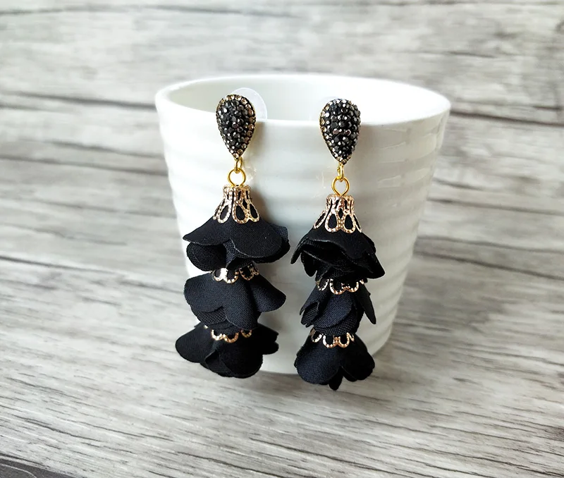 5 Pairs Mix color Fashion Cloth flower earrings Pave Rhinestone jewelry Handmade Charm Soft Women Jewelry ER722 | Украшения и