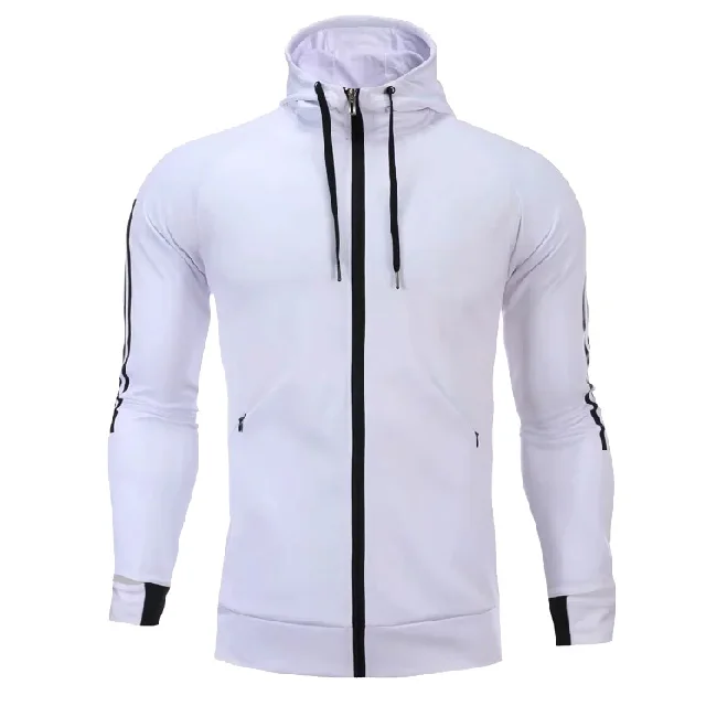 white Мужская спортивная одежда, мужской костюм для бега, куртка для баскетбола, футбола, тенниса, фитнеса, куртка с капюшоном, спортивная одежда, тренировочный костюм - Цвет: white