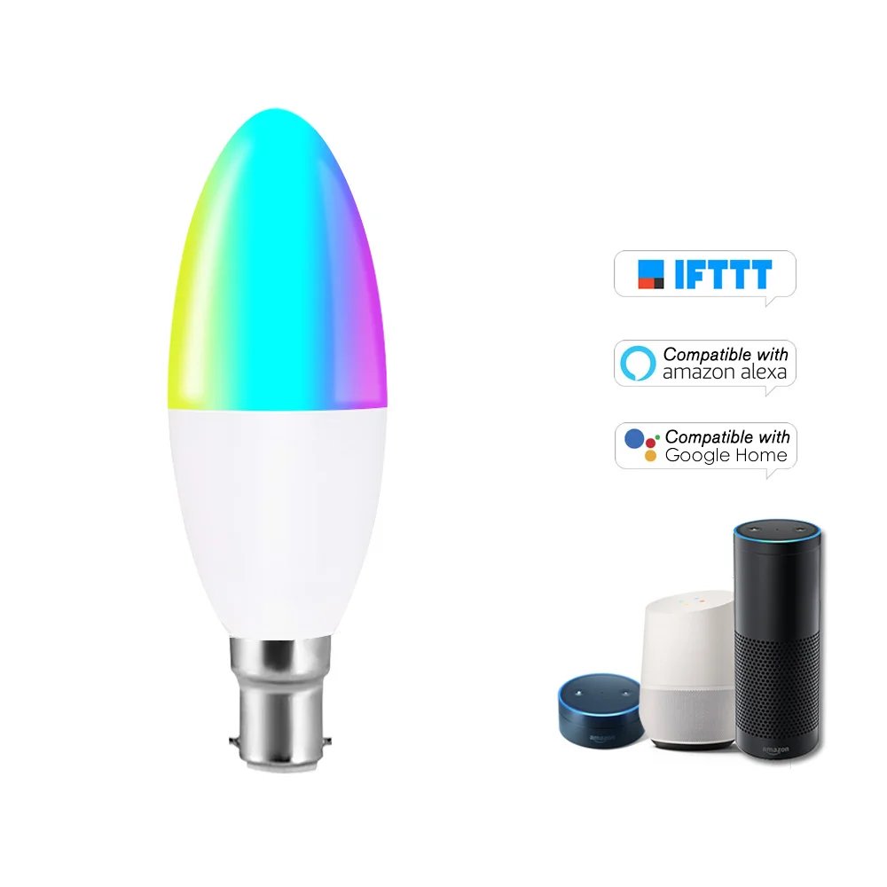 Умная WIFI Светодиодная лампа RGB + W свеча 6W с регулируемой яркостью светильник