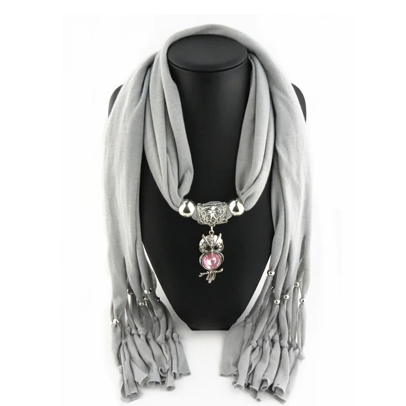Женский шарф ожерелье RUNMEIFA с подвеской в виде совы и кисточками аксессуар для