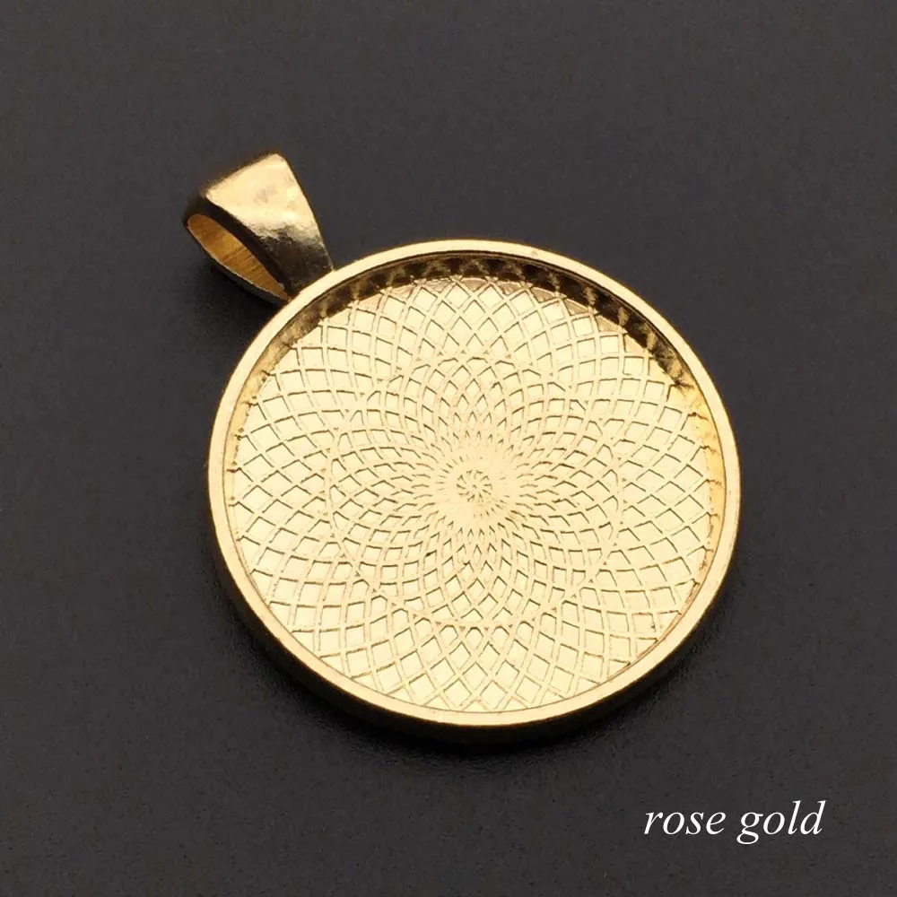 Rose Gold 5 шт. 25 мм Серебряное розовое золото ожерелье Подвеска Установка Кабошон Камея основание лоток медный ободок пустые ювелирные изделия - Цвет: Rose Gold