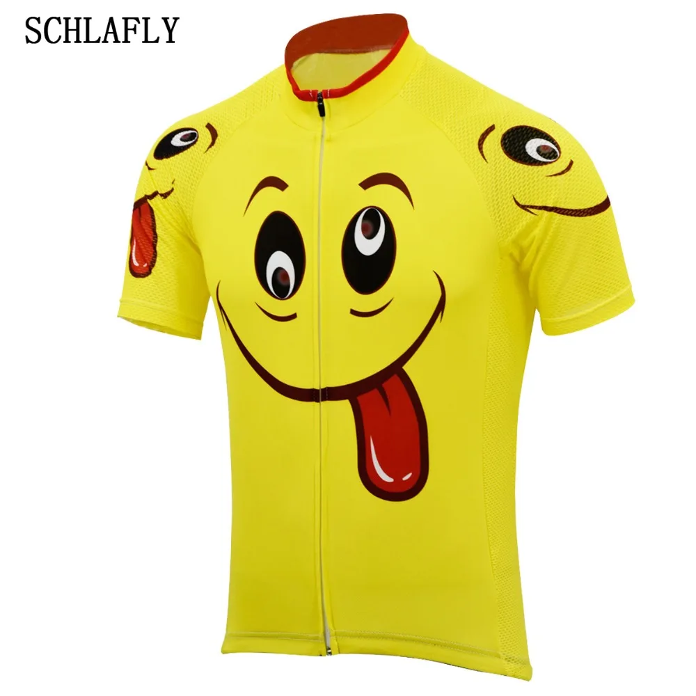 Желтая майка со смайликом для велоспорта летняя одежда с коротким рукавом
