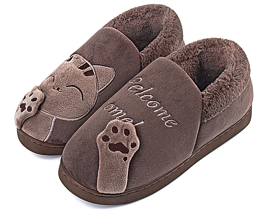 ShoeFurry/хлопковая обувь с рисунком кота; мужские зимние домашние тапочки; нескользящая домашняя обувь; мужские теплые плюшевые тапочки для спальни; Утепленная обувь