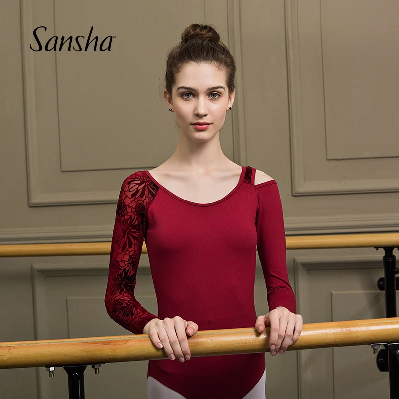 Sansha/женские трико с длинными рукавами одной стороны кружевным рукавом Meryl Lycra Pro