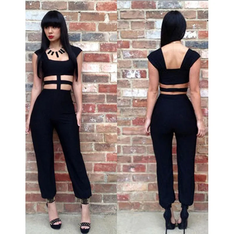 Заводская цена Новая мода без рукавов черный комбинезон Для женщин Комбинезоны