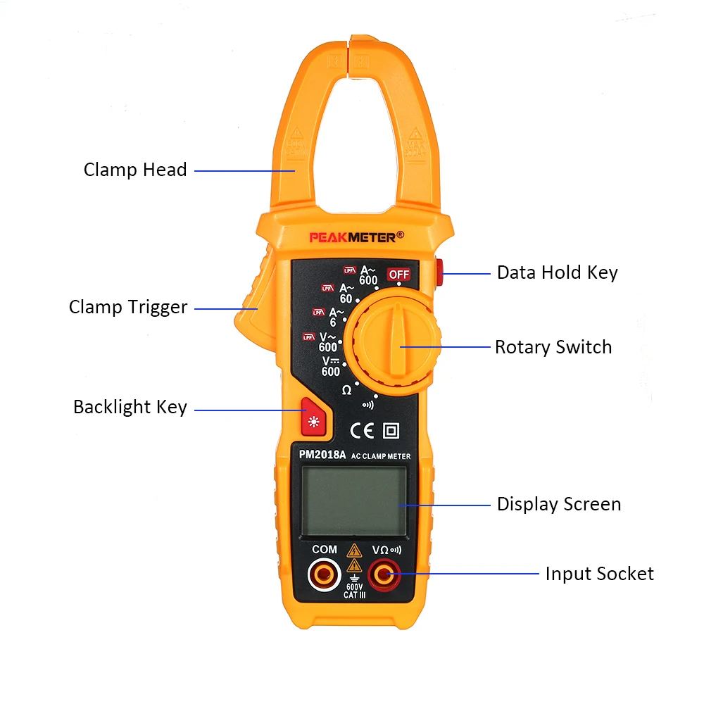 PEAKMETER PM2018A цифровой AC клещи 2000 отсчетов мультиметр AC/DC напряжение Измеритель