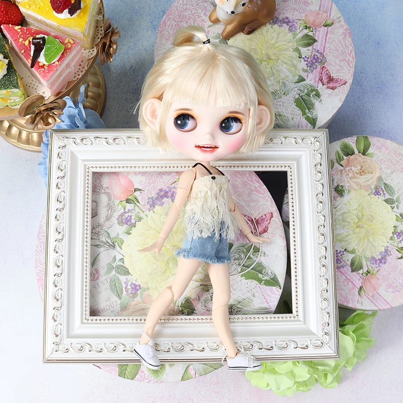 ICY blyth кукла матовое лицо белая кожа золото короткие прямые волосы костюм куклы с зубами губы брови 30 см DIY BJD SD подарок