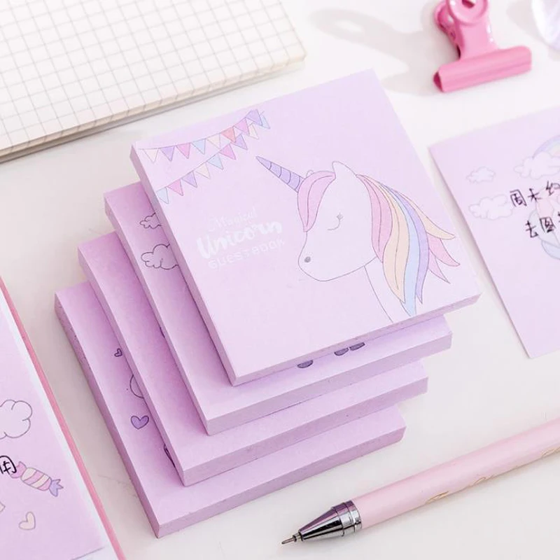 1 шт. Kawaii Радужный Единорог квадратные бумажные блокноты для записей клейкие