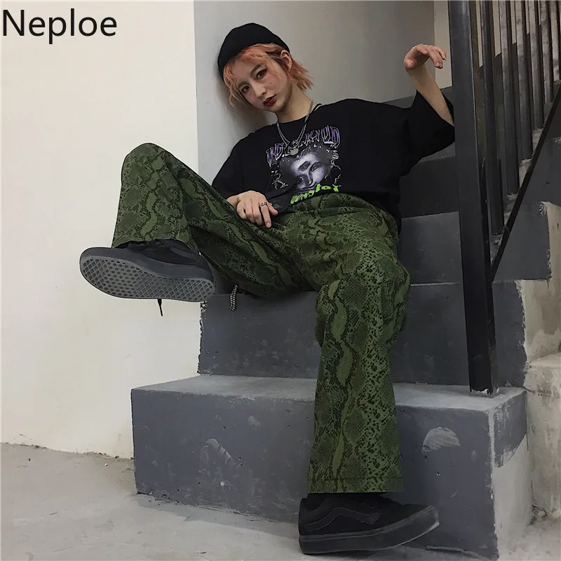 Neploe, Осенние винтажные женские штаны, эластичная талия, Harajuku, змеиный принт, женские, мужские, уличные, BF стиль, длинные штаны, 38977