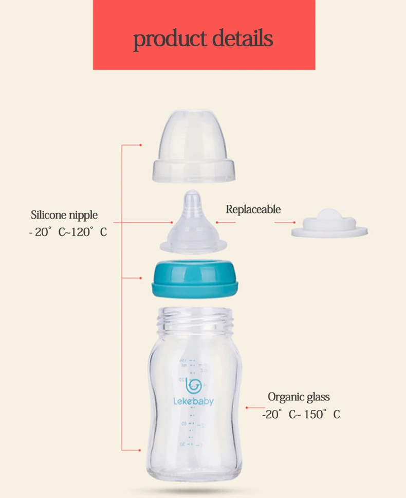 Lekebaby, 2 в 1, Детская стеклянная бутылка хранение грудного молока, бутылочка для кормления, силиконовая соска для кормления, для младенцев, для кормления, без падения, BPA