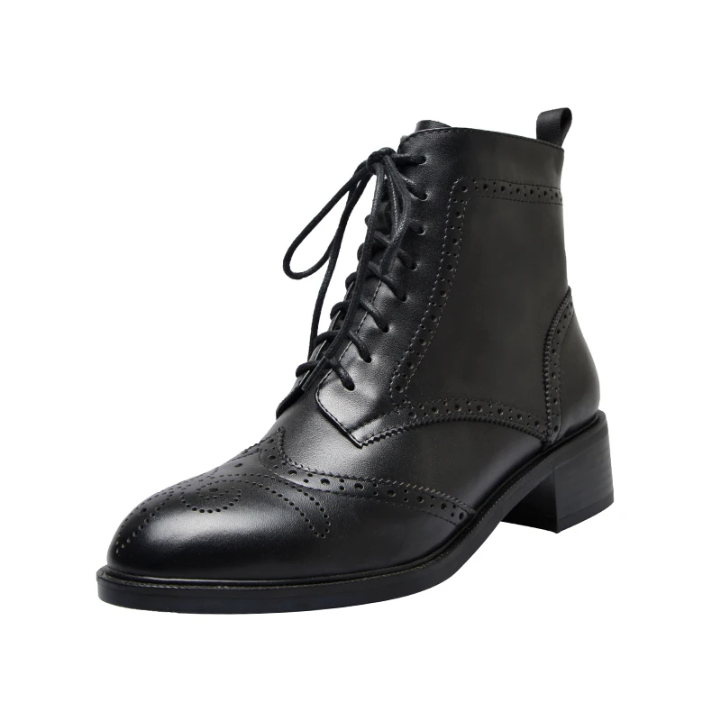 Black 4cm heels Г., ботильоны в британском стиле ретро женские Ботинки martin из натуральной кожи с перфорацией типа «броги» женские ботинки женская повседневная обувь ручной работы - Цвет: Black 4cm heels