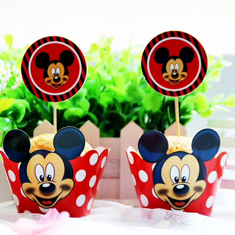 Милый Микки Мауса и Мышь бумажные обертки для кексов ношения с обувью 12 шт. в