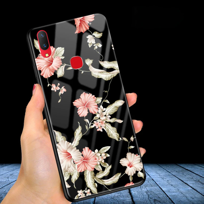 Чехол для Vivo Y91, Y95, закаленное стекло, чехол с рисунком, черный, TPU, бампер, чехол для Vivo Y95, Vivo Y91, чехол для телефона, стекло, Y 91