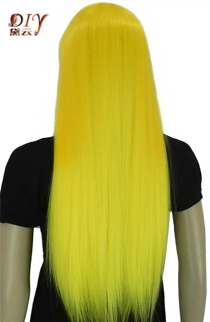 parrucca perruque 01690 free shipping Fashion Women Golden Yellow Long Straight Synthetic Daily Cosplay Hair Full Wig |