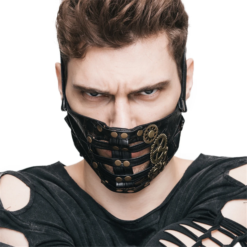 

STEAMPUNK New Fashion with Gear PU Leather Men And Women Rock Mask