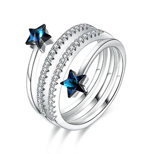Blue Элегантные хрустальные звезды от Swarovski полые резные Спиральные кольца стерлингового серебра 925 пробы анти-аллергические красивые украшения юбилейные Вечерние - Цвет камня: Blue