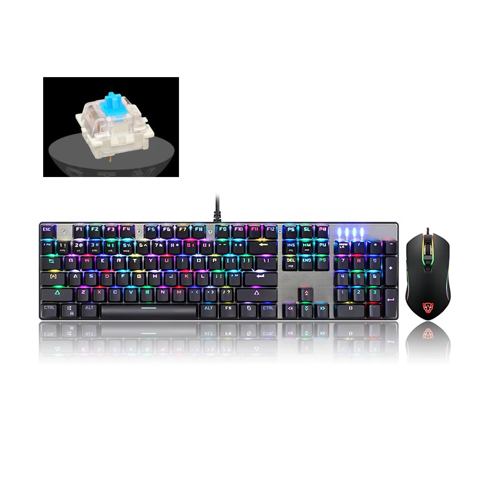 Механическая игровая клавиатура мышь набор с RGB подсветкой Проводная 2400 dpi