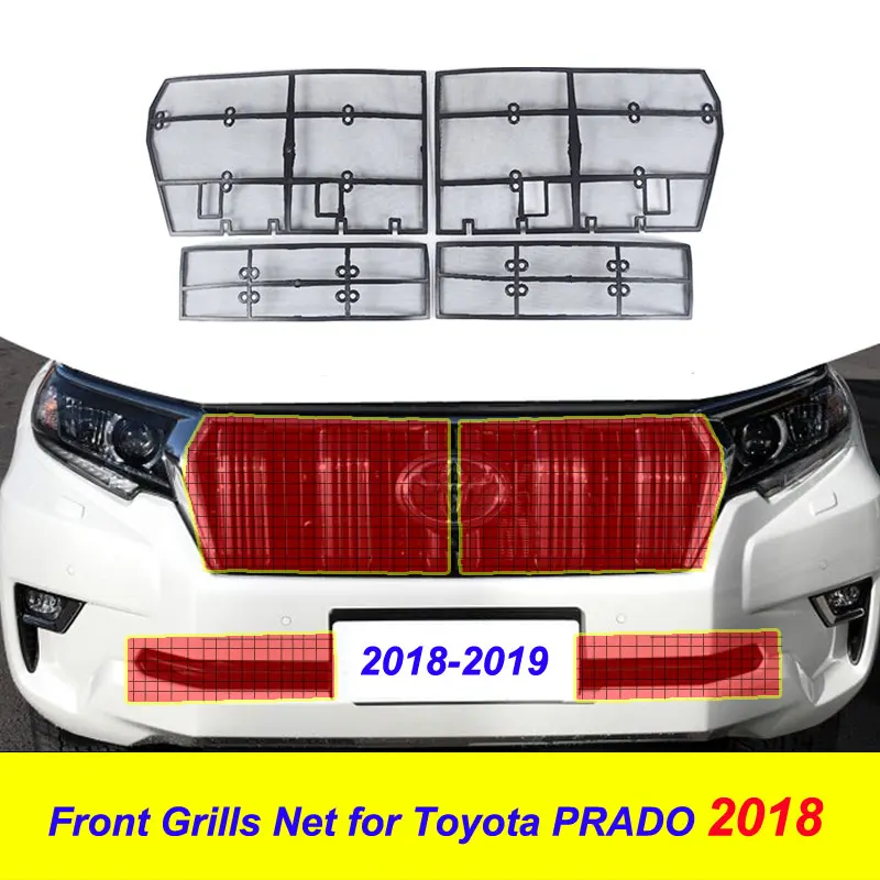 Для Toyota Land Cruiser Prado FJ 150 2018 2019 передняя решетка сетка 4 шт. из нержавеющей стали для