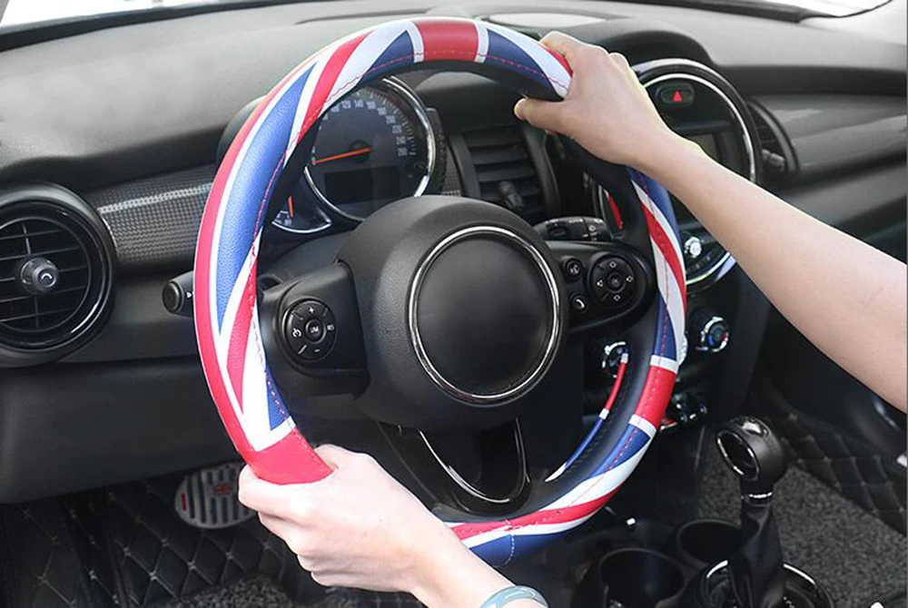 Универсальные автомобильные подушки с принтом флага Великобритании "Юнион Джек 38 см из искусственной кожи чехол рулевого колеса автомобиля украшения для Mini Cooper JCW S Clubman Countryman стайлинга автомобилей