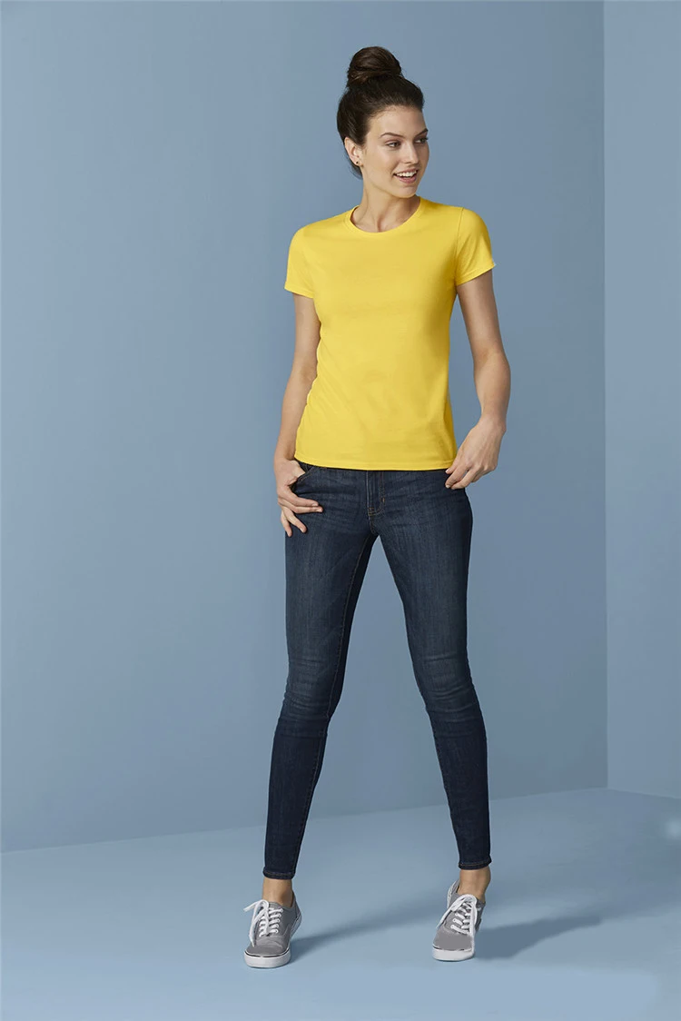 Gildan, высокое качество, 22 цвета, S-XL, простая футболка для женщин, хлопок, эластичные базовые футболки, Женские повседневные топы, футболка с коротким рукавом