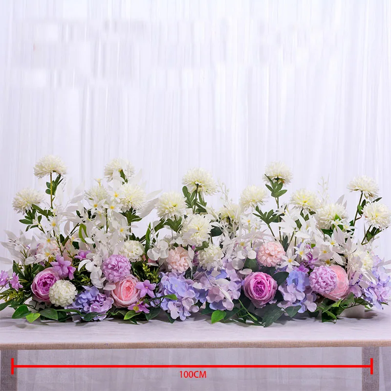 Pink purple 100cm 50/100 см Европейский искусственный ряд цветов вечерние свадебная АРКА фон Настенный декор расположение de fleurs de mariage Роза пионы помпон - Цвет: Pink purple 100cm