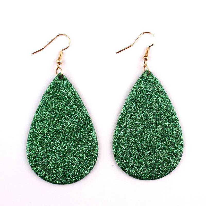 

ZWPON Fashion Green Glitter Sequin Vegan Leather Teardrop Dangle Earrings Bohemian Style Ethnic Design Earring for Women Jewelry