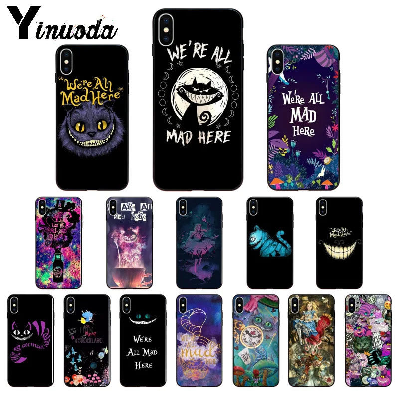 Yinuoda we are all mad here Silicone Soft TPU black Phone Case for iphone 13 X XS MAX 6 6S 7 7plus 8 8Plus 5 5S XR