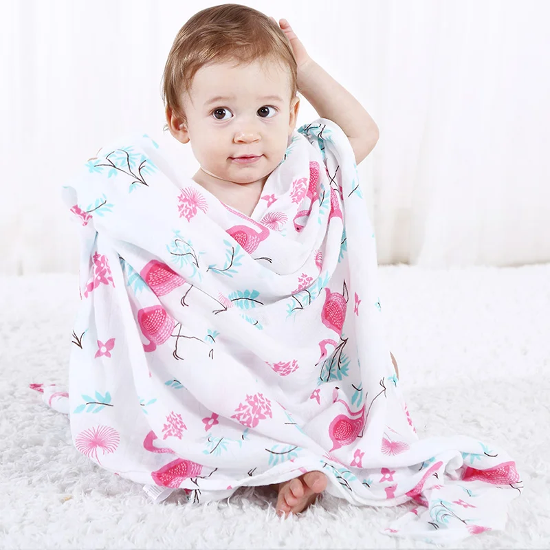 Детское одеяло пеленка с фламинго для новорожденных хлопок бамбук супер мягкие