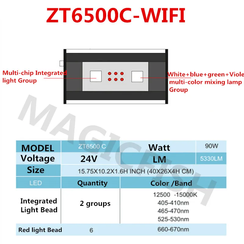 Черный ZETLIGHT ZT6500 ZT6500C wifi светодиодный светильник для выращивания аквариума, лампа для коралловых рифов, аквариумных животных, украшения аквариума с wifi - Цвет: Черный