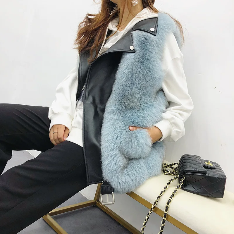 YIN FEI Natural Fox Fur Jacket Woman Real Coat For Women's Genuine Sheepskin Leather Vest Waistcoat | Женская одежда