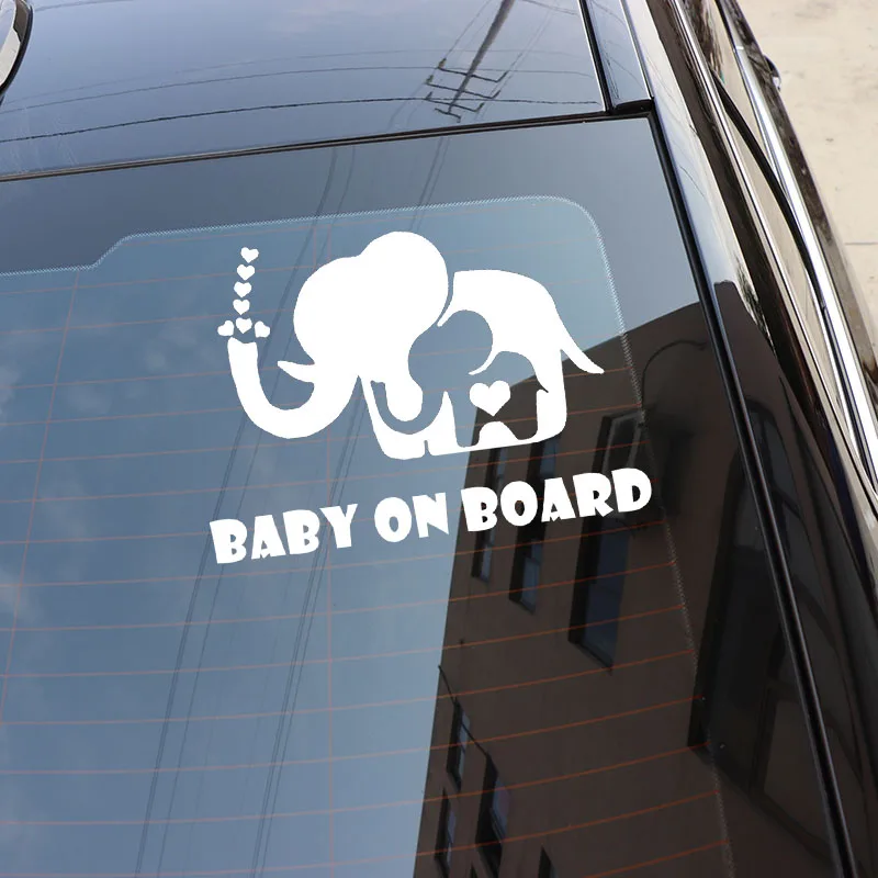 

YJZT 17.5X12.3CM ELEPHANT AND BABY Creative Cartoon Vinyl Decal BABY ON BOARD Fashion Car Sticker C25-0205