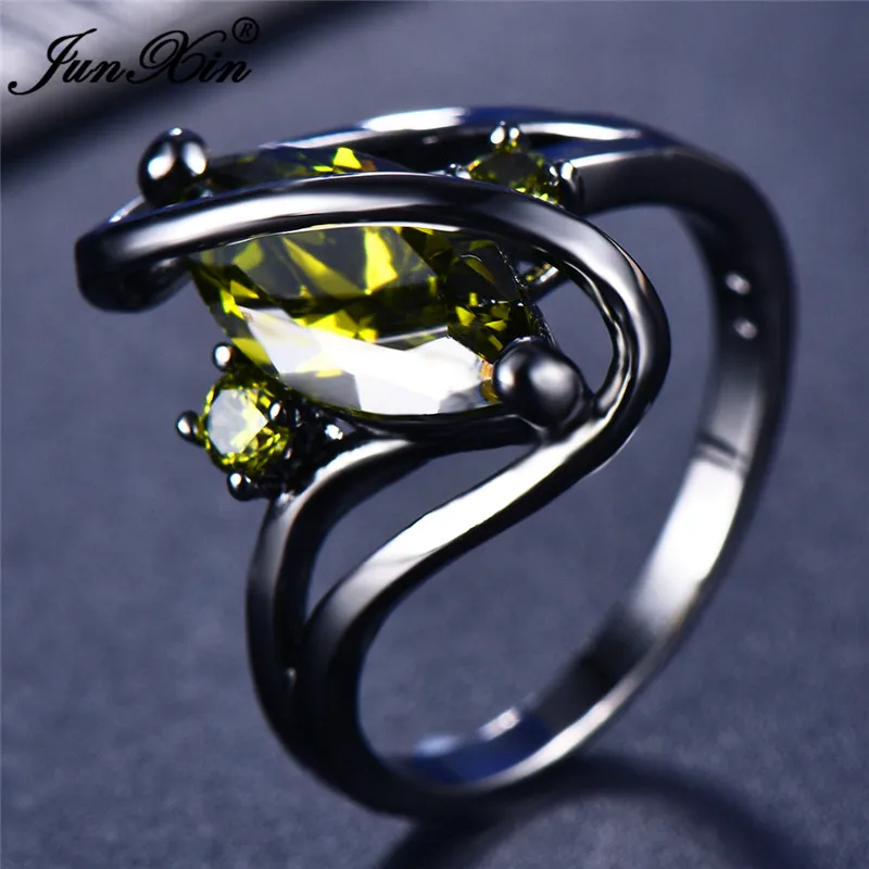 Peridot 11 цветов, уникальное кольцо для девушек и женщин, Радужное кольцо, 14 к, Черное золото, свадебные ювелирные изделия, винтажные кольца для женщин - Цвет основного камня: Peridot