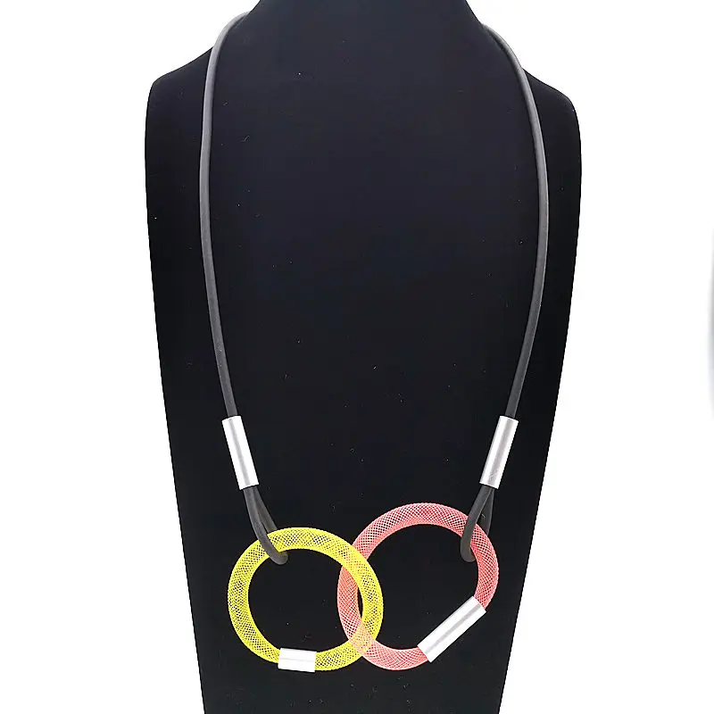 yellow 1 light red Новинка, многоцветные круглые подвески и ожерелья для женщин, цепочка для воротника, резиновые ювелирные изделия ручной работы, Длинные ожерелья, подарок для девушек, колье - Окраска металла: yellow 1 light red