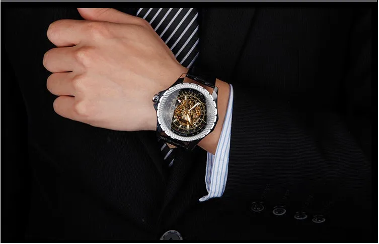 

Fashion Luxury Brand Design Businessmen Dress Watches Automatic Mechanical Self Wind Wrist watch Hollow Skeleton Relojes Analog
