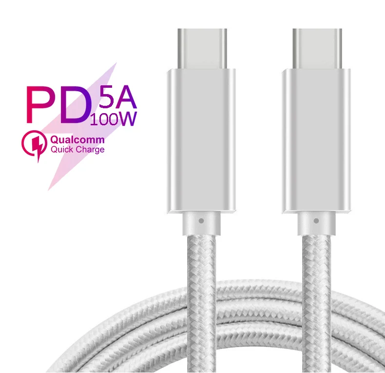 5A 100W Silver 5А 100 Вт PD кабель для быстрой зарядки usb c кабель для xiaomi huawei телефон ноутбук Macbook type C кабель двойной USB C - Цвет: 5A 100W Silver